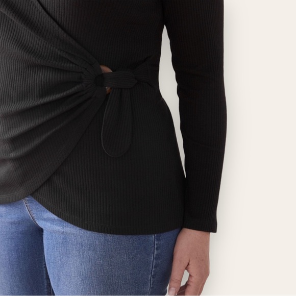ADDITION ELLE - Tie-Front, D-Ring Ribbed Black Top - Picture 10 of 12